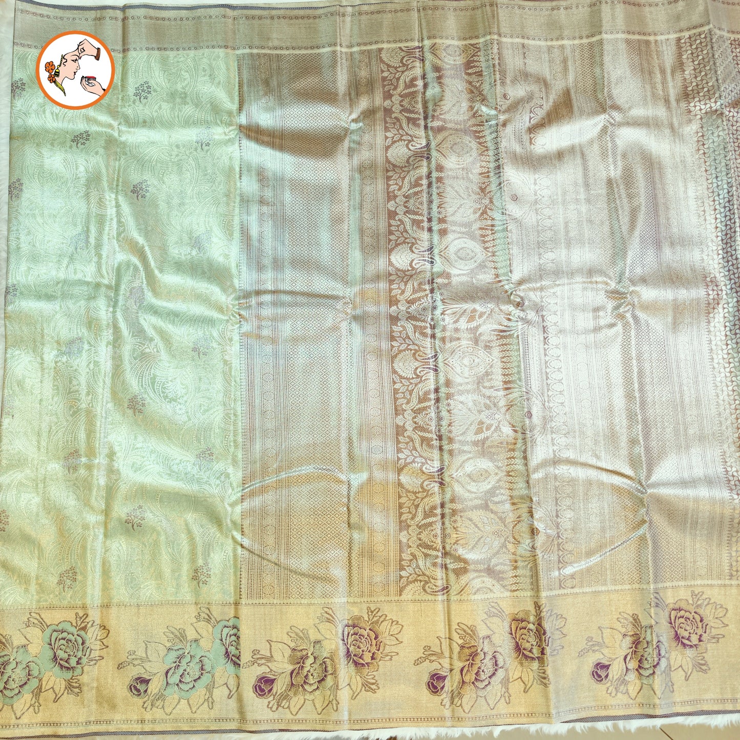 Pastel Green Silver zari Kanchipuram High Tissue Silk Saree
