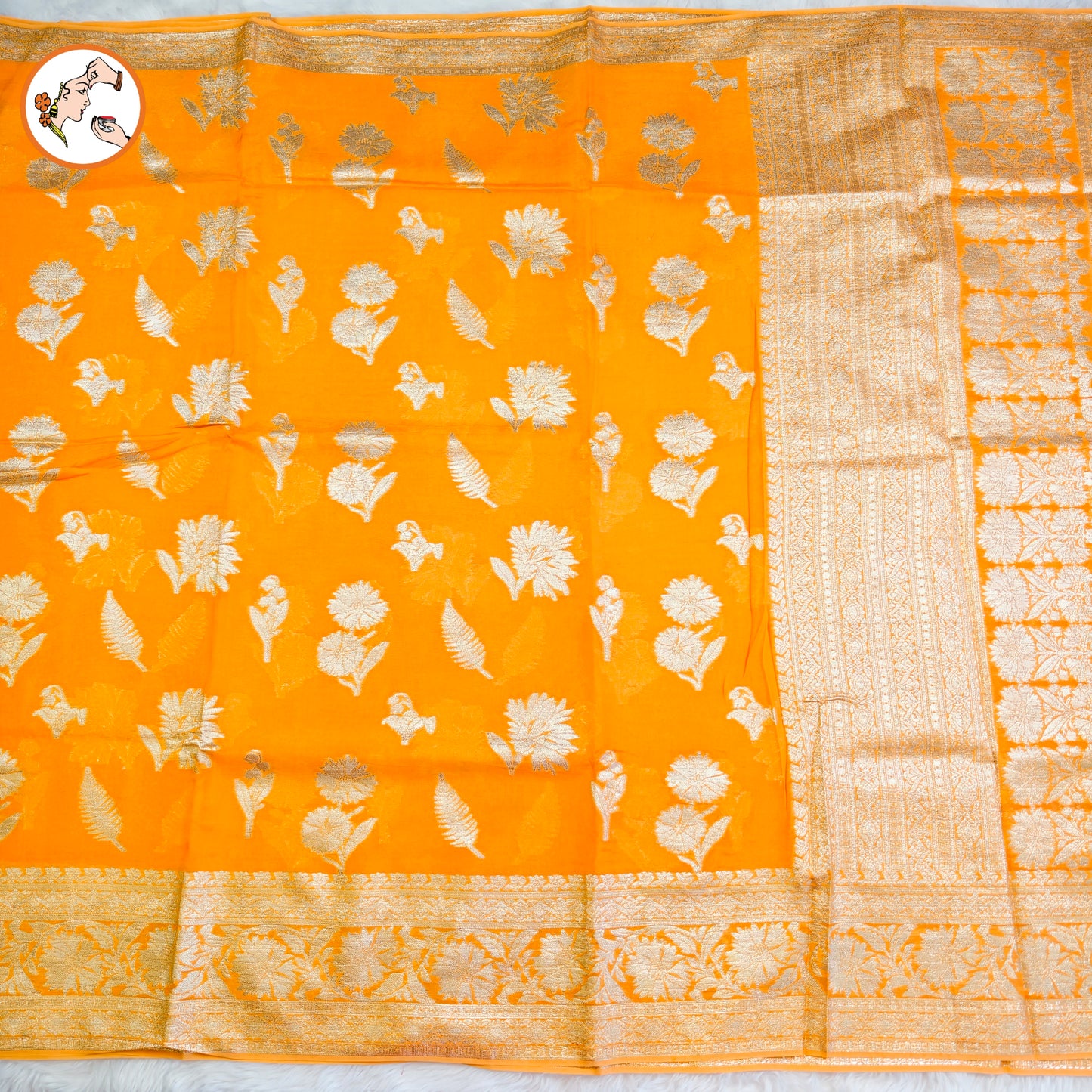 Orange Pure Organza Designer Saree with contrast Maroon blouse