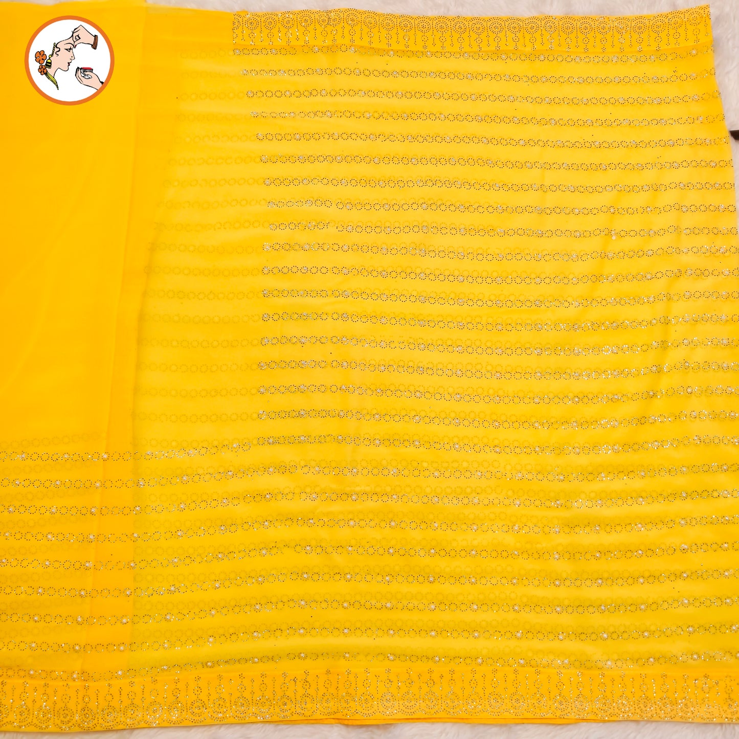 Yellow stonework Partywear Chiffon Saree