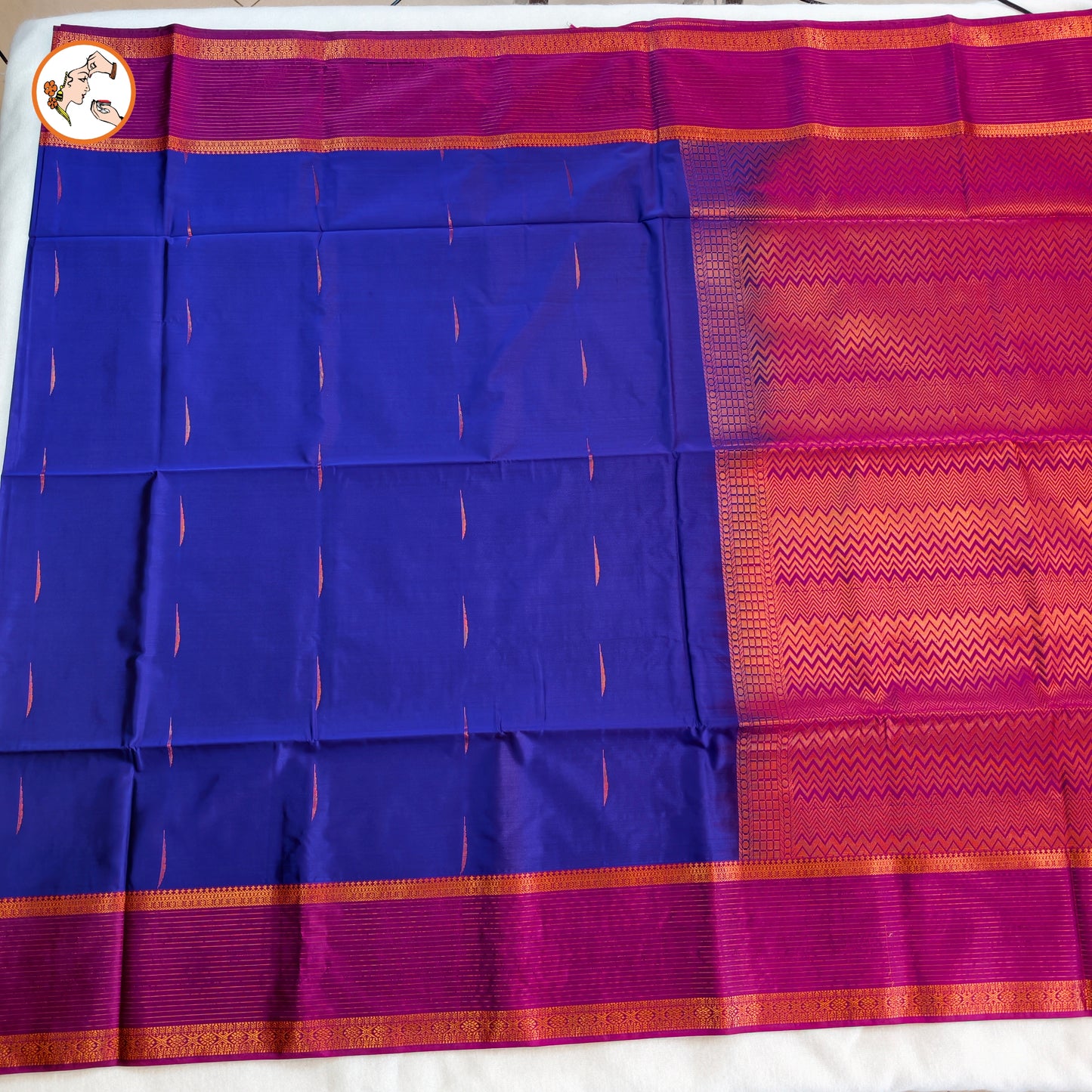 Royal blue with Purple Vairoosi border Soft Silk Saree