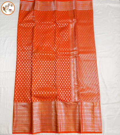 Orange Traditional 1000 butta Kanchipuram Silk Saree with Silver jari
