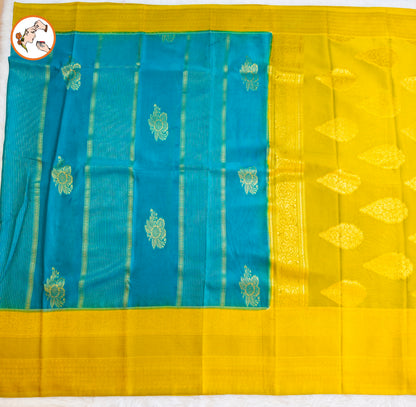 Peacock Green with Lime Green border Fancy Georgette Saree