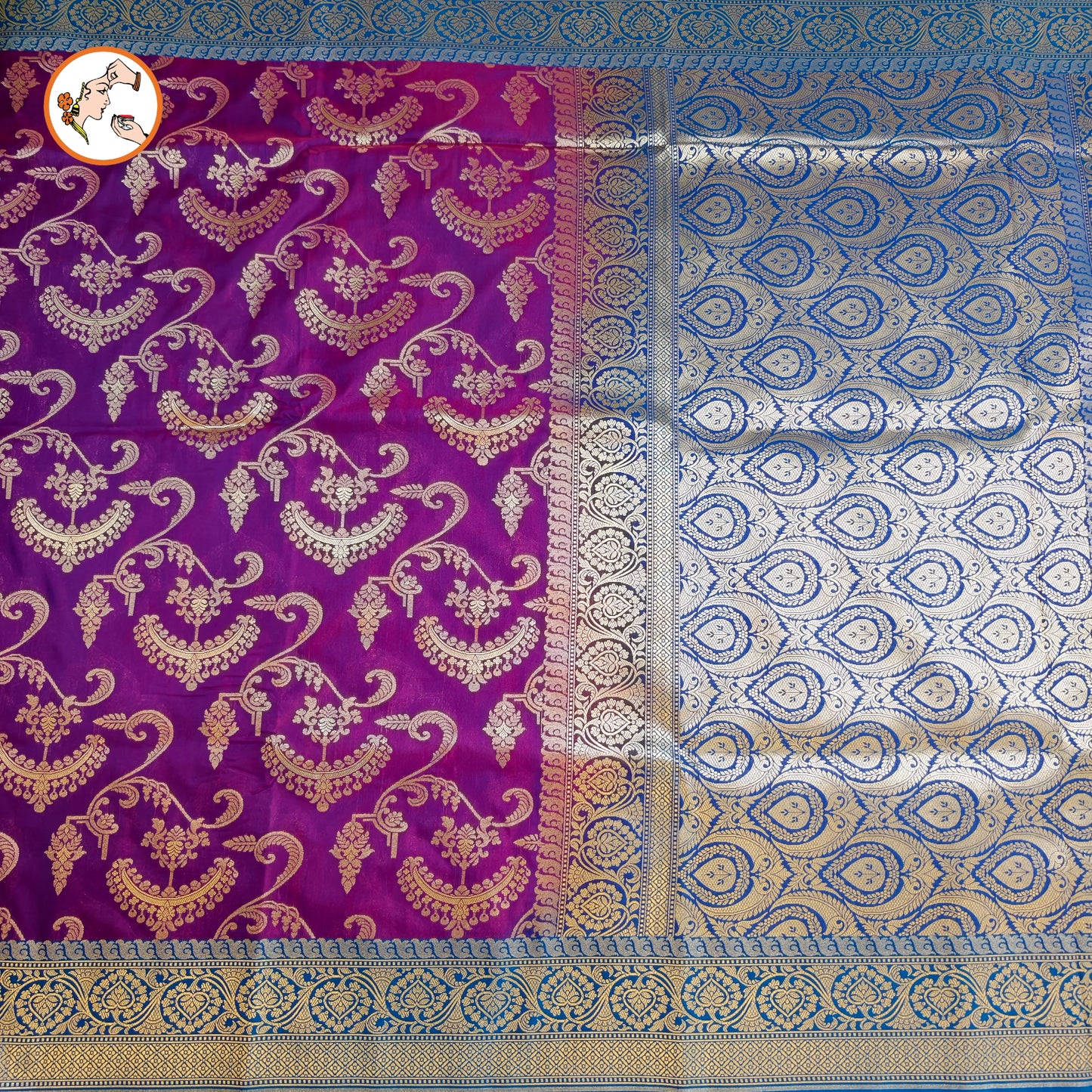 Purple with Blue border classic Banarasi Designer Saree