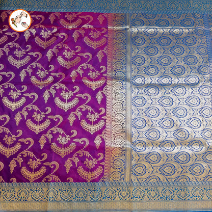 Purple with Blue border classic Banarasi Designer Saree