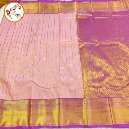 Lavender with Purple Gold zari woven border with vertical stripes Kanchipuram mix Silk Saree