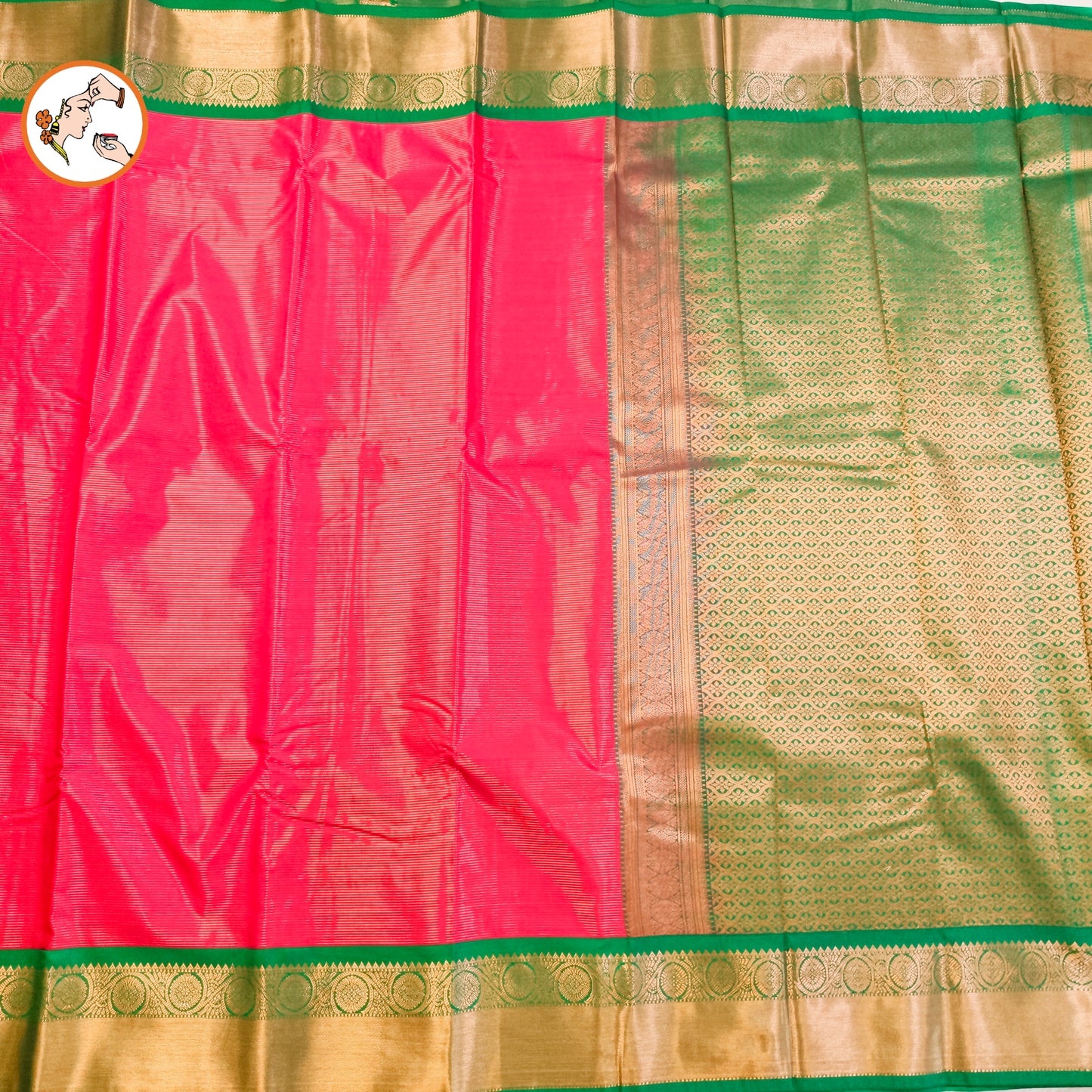 Magenta Pink with Emerald Green border Vairoosi stripes Kanchipuram Semi Silk Saree