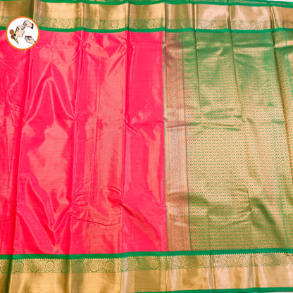 Magenta Pink with Emerald Green border Vairoosi stripes Kanchipuram Semi Silk Saree