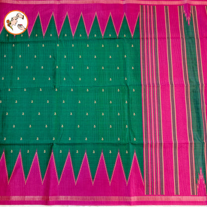Dark Green with Purple temple border Dola Silk Casual Saree