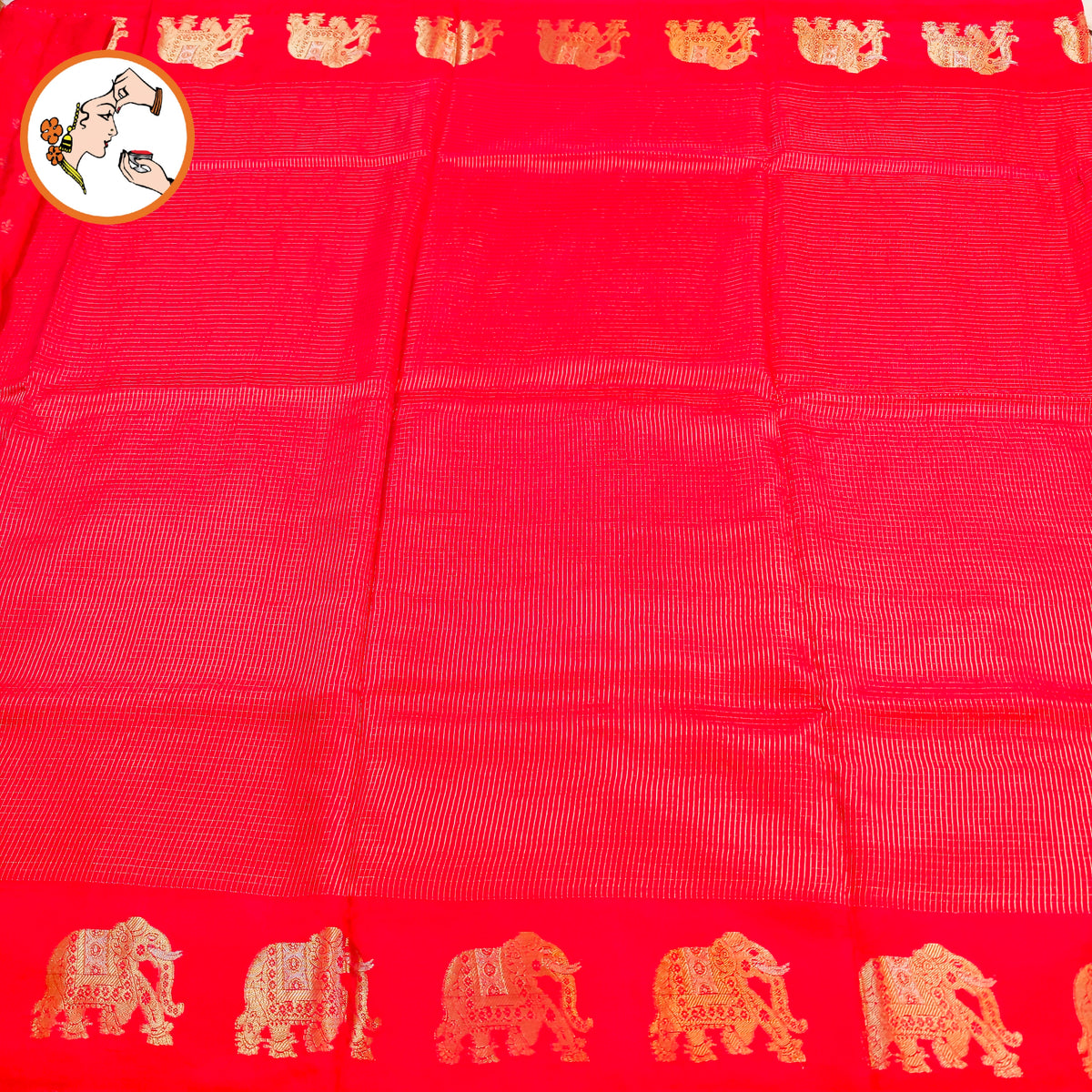 Red Podikattam elephant border soft viscose Fancy Silk Saree