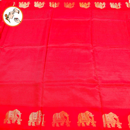 Red Podikattam elephant border soft viscose Fancy Silk Saree