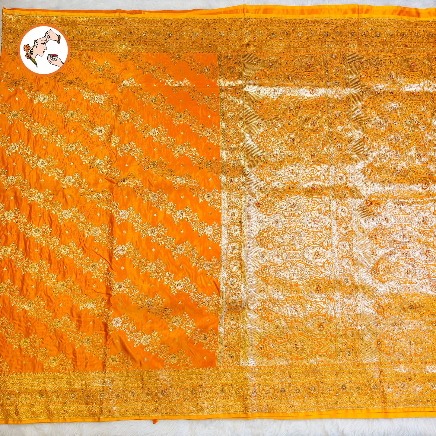 Golden Yellow floral Jaal design Pure Banarasi Silk Partywear Saree