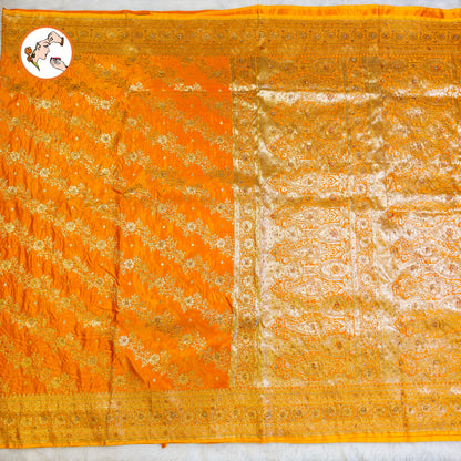 Golden Yellow floral Jaal design Pure Banarasi Silk Partywear Saree