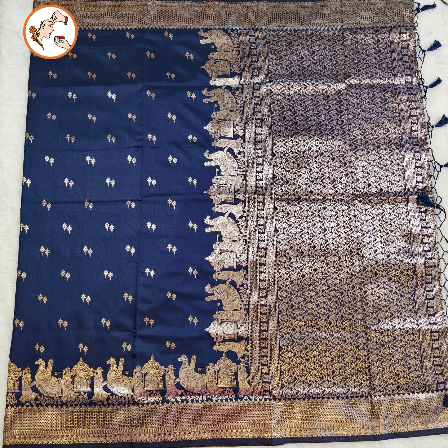 Dark Blue Pallakku Banarasi Soft Silk Saree