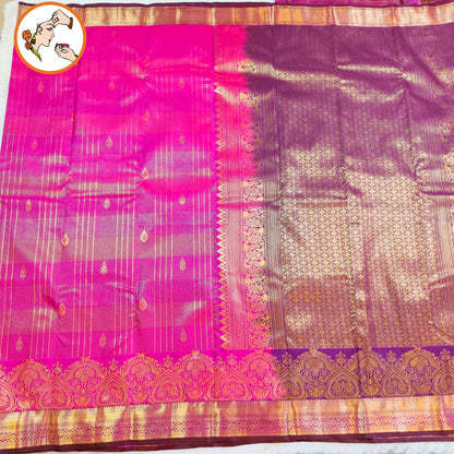 Dark Rich Magenta Vairoosi pattern gold zari work traditional motifs Kanchipuram Mix Silk Saree