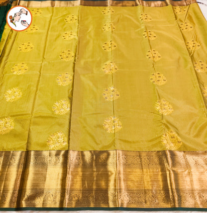 Mehendi Green Vairoosi vertial stripes Kanchipuram Semi Silk Saree
