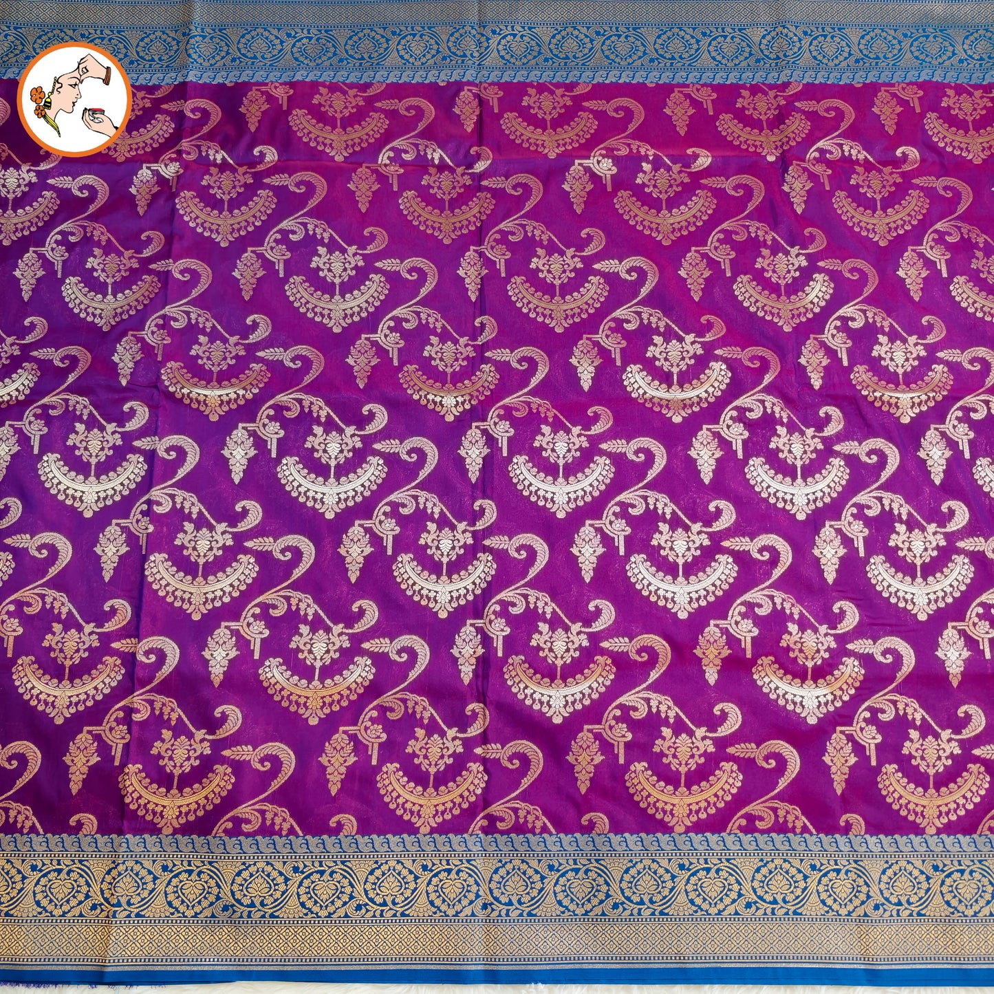Purple with Blue border classic Banarasi Designer Saree
