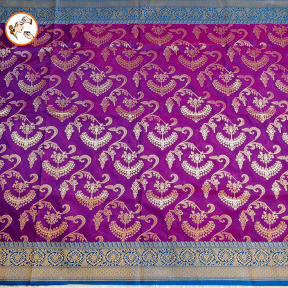 Purple with Blue border classic Banarasi Designer Saree