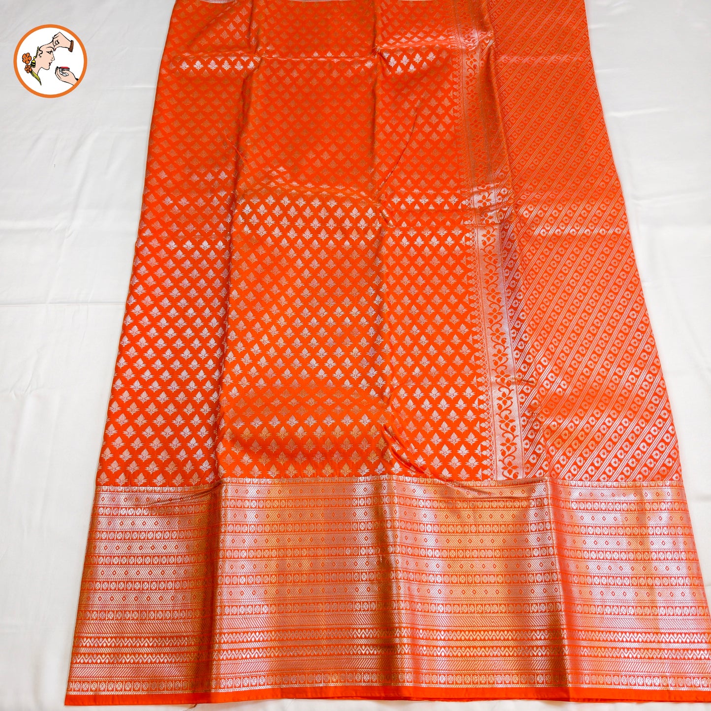 Orange Traditional 1000 butta Kanchipuram Silk Saree with Silver jari