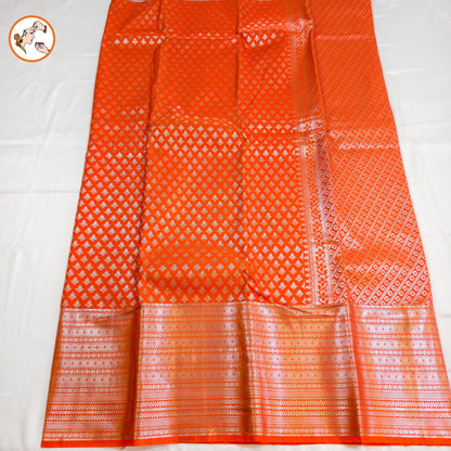 Orange Traditional 1000 butta Kanchipuram Silk Saree with Silver jari