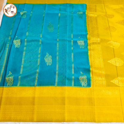 Peacock Green with Lime Green border Fancy Georgette Saree