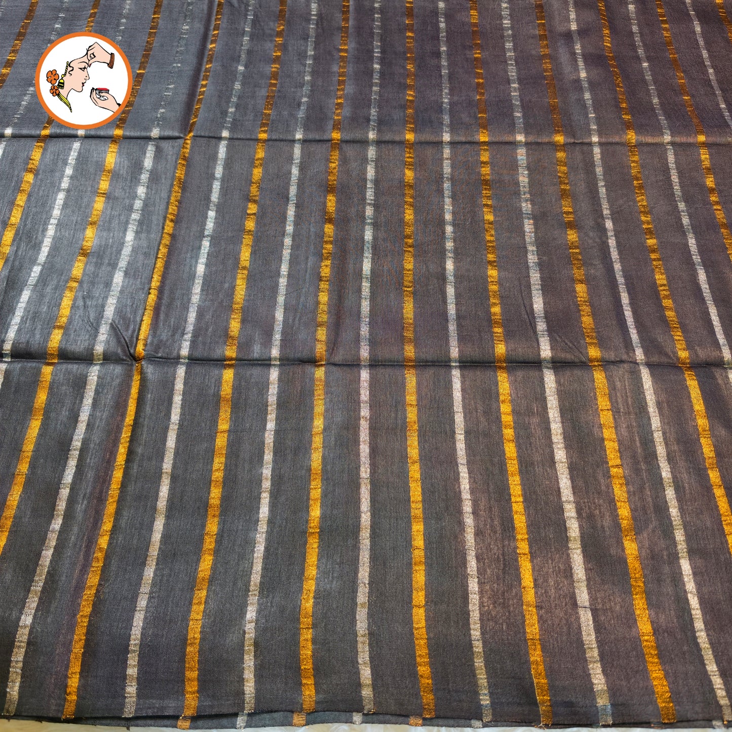 Grey Vertical stripes Handloom Cotton Casual Saree
