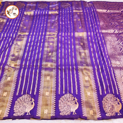Purple Peacock border Fancy Silk Saree