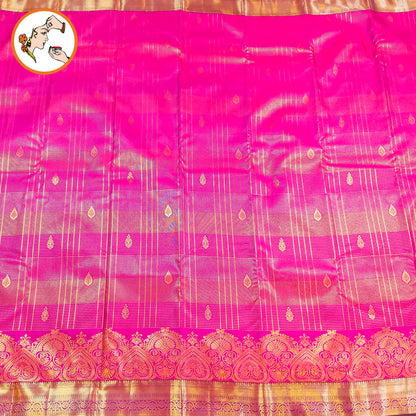 Dark Rich Magenta Vairoosi pattern gold zari work traditional motifs Kanchipuram Mix Silk Saree