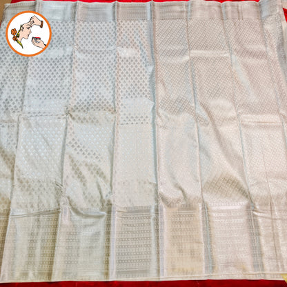 Silvery White 1000 butta Kanchipuram Mix Silk Saree
