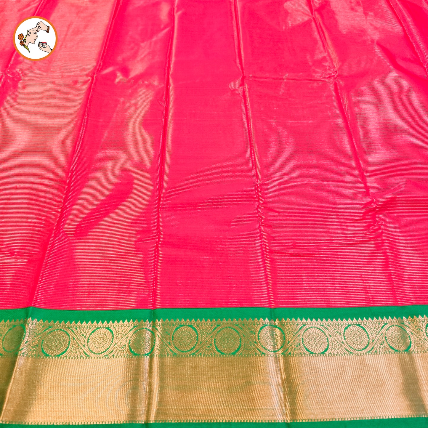 Magenta Pink with Emerald Green border Vairoosi stripes Kanchipuram Semi Silk Saree