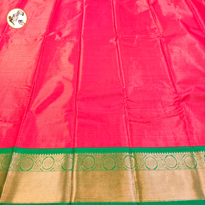 Magenta Pink with Emerald Green border Vairoosi stripes Kanchipuram Semi Silk Saree