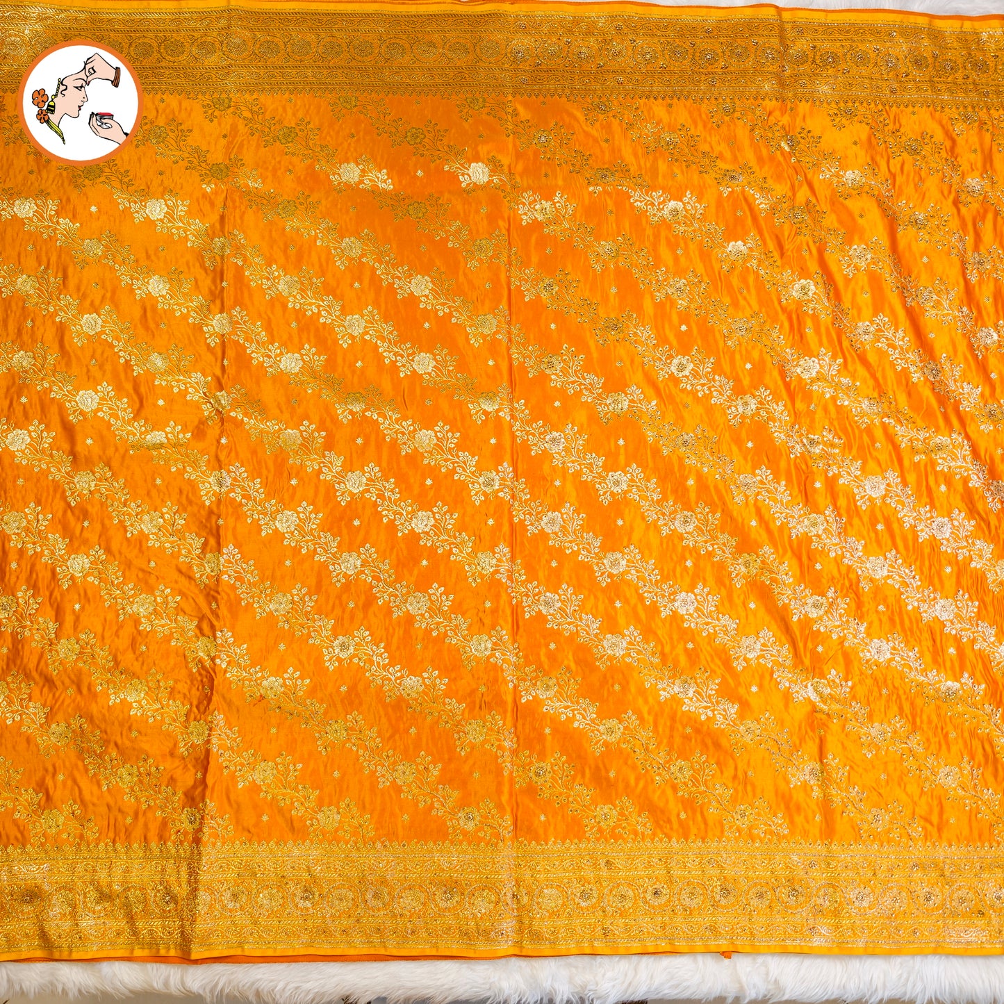 Golden Yellow floral Jaal design Pure Banarasi Silk Partywear Saree