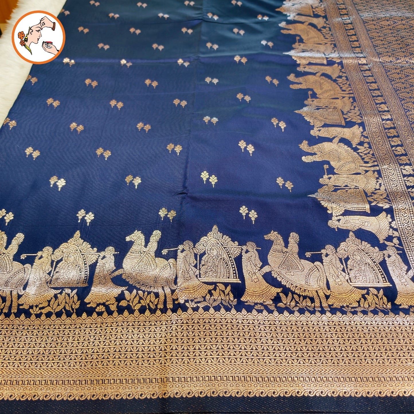 Dark Blue Pallakku Banarasi Soft Silk Saree