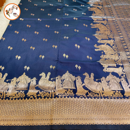 Dark Blue Pallakku Banarasi Soft Silk Saree