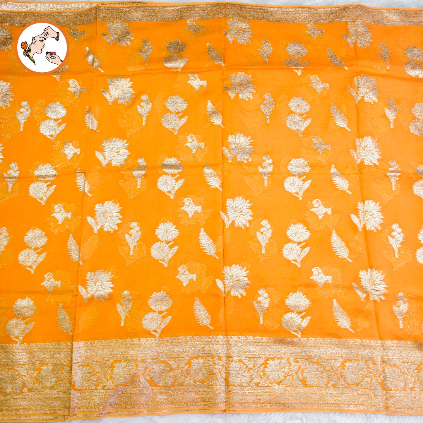 Orange Pure Organza Designer Saree with contrast Maroon blouse