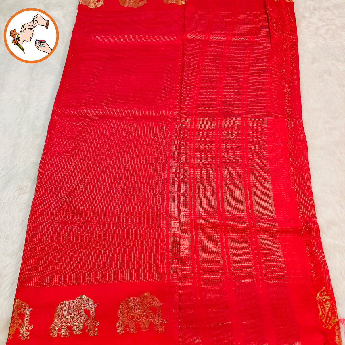 Red Podikattam elephant border soft viscose Fancy Silk Saree