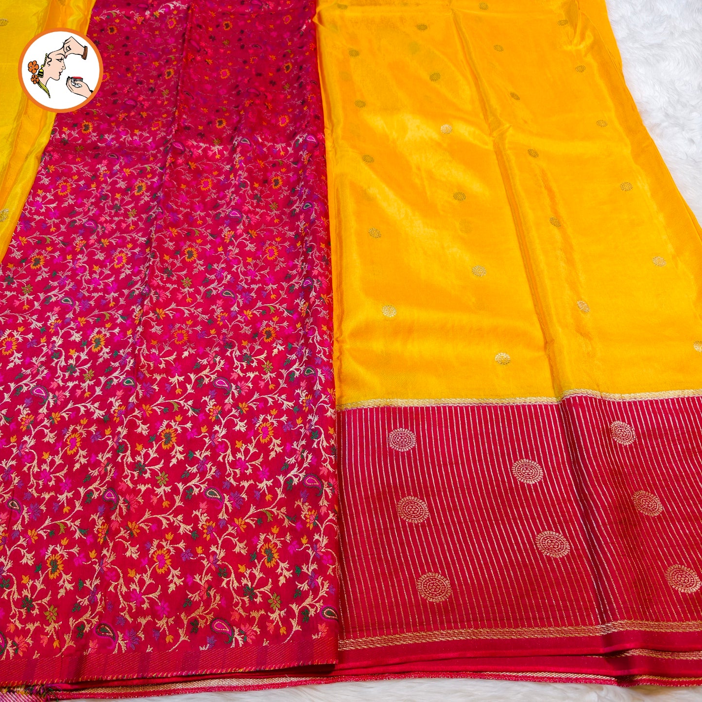 Yellow Viscose Fancy Silk Saree with Red vertical stripes border