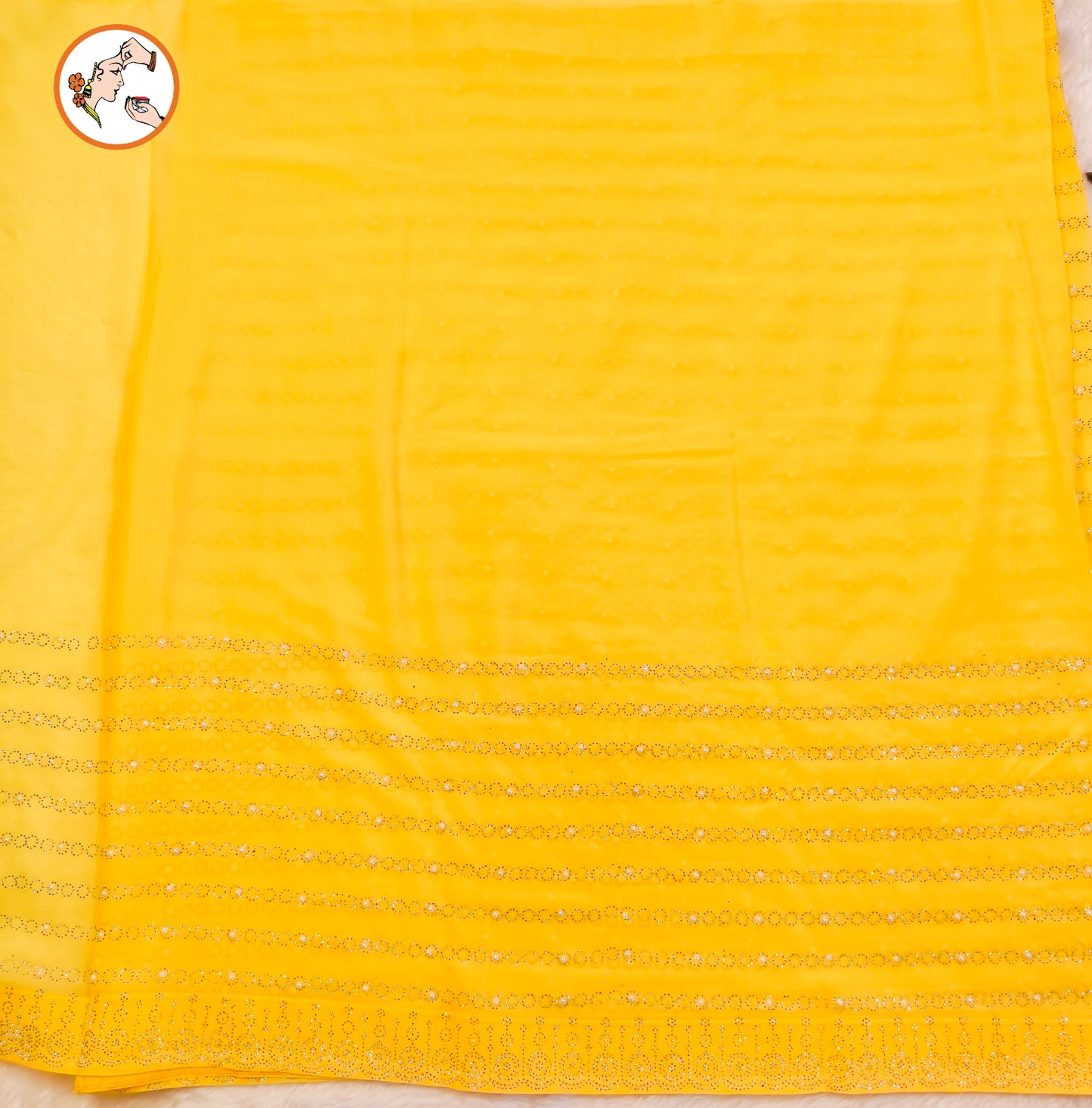 Yellow stonework Partywear Chiffon Saree
