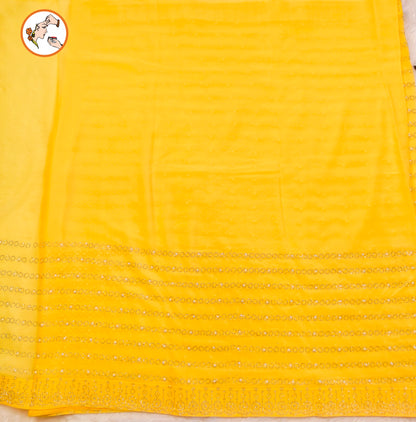 Yellow stonework Partywear Chiffon Saree