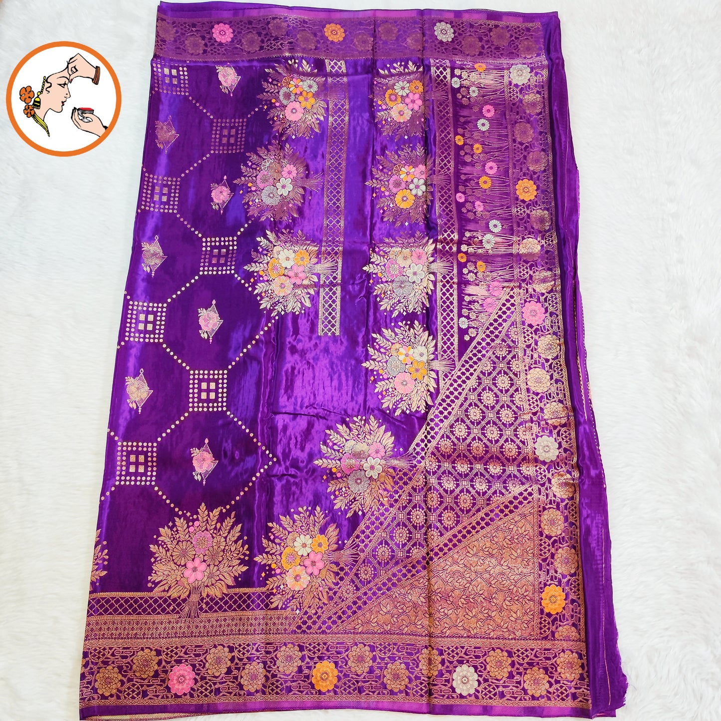 Purple colour Antique Rich Gold zari work Pure Banarasi Russian Satin Silk Fancy Saree
