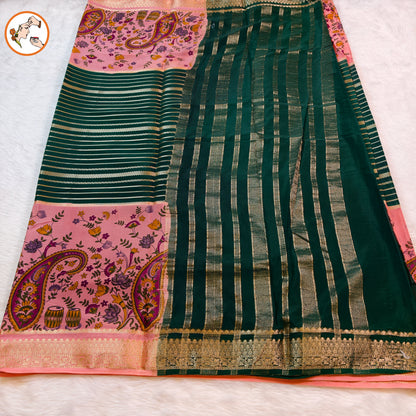 Dark Green & baby Pink with designer semi Mysore Silk Saree