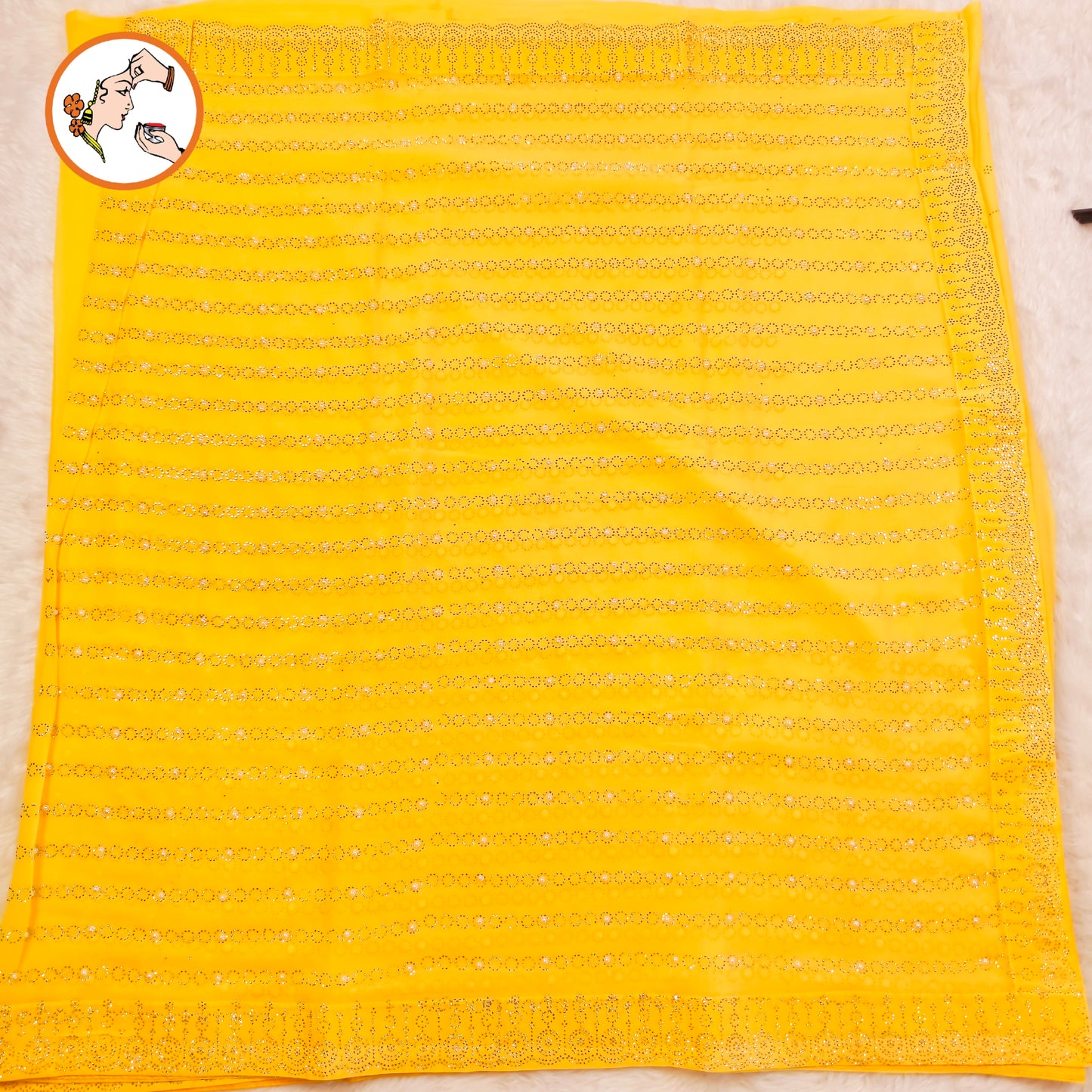 Yellow stonework Partywear Chiffon Saree