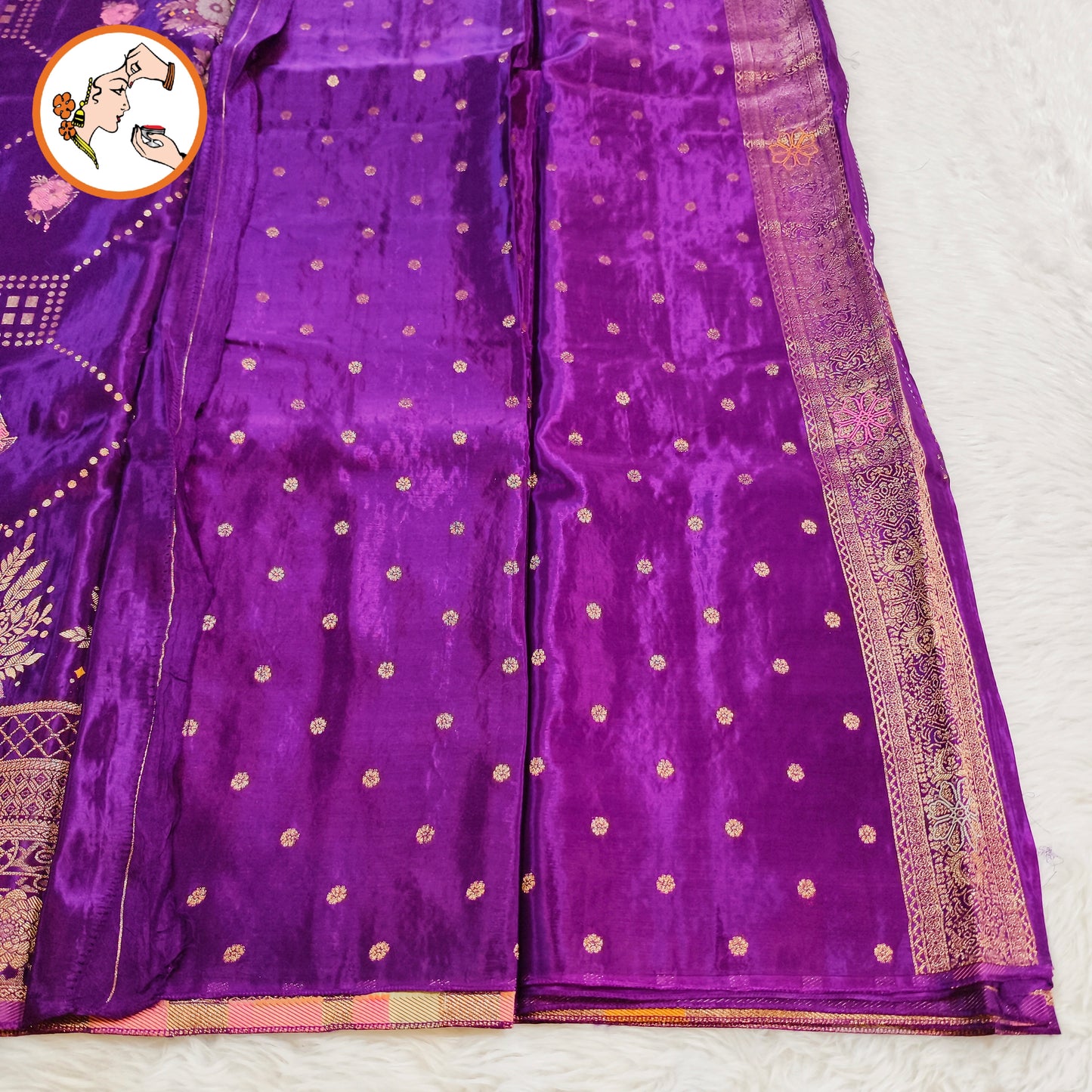 Purple colour Antique Rich Gold zari work Pure Banarasi Russian Satin Silk Fancy Saree