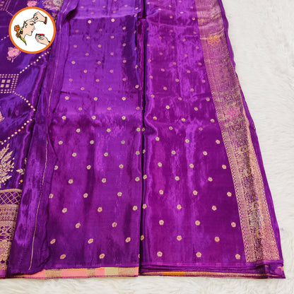 Purple colour Antique Rich Gold zari work Pure Banarasi Russian Satin Silk Fancy Saree