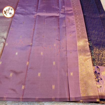 Blue with Pink Lotus border Fancy Semi Silk Saree