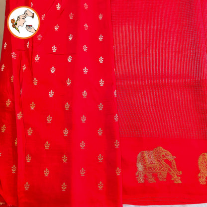 Red Podikattam elephant border soft viscose Fancy Silk Saree