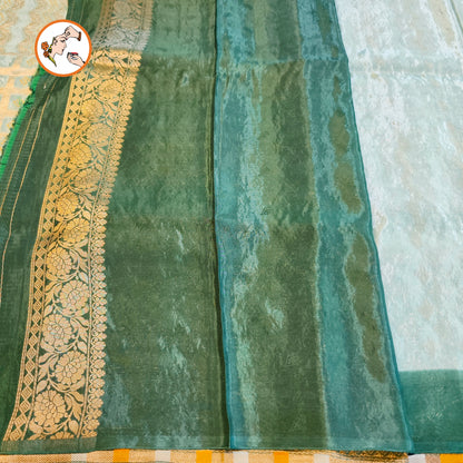 Sage Green with Dark Green border Rich Gold zari work Georgette Silk Fancy Saree