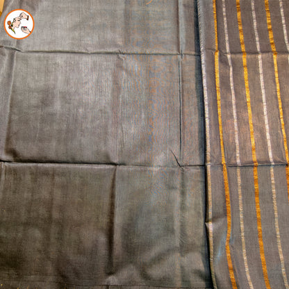 Grey Vertical stripes Handloom Cotton Casual Saree