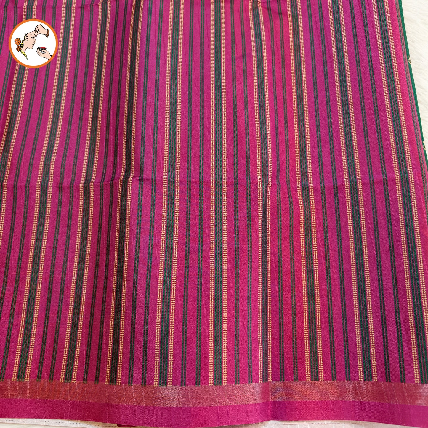 Dark Green with Purple temple border Dola Silk Casual Saree