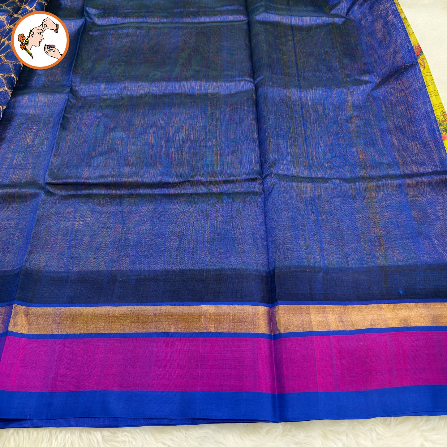 Green with Blue Pure Silk Cotton Saree with beautiful Kalamkari print