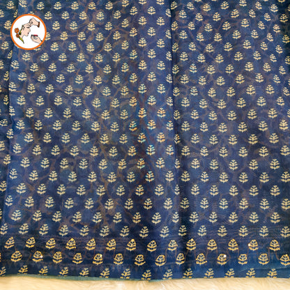 Indigo Blue Chanderi Kantha Embroidary Cotton Casual Saree